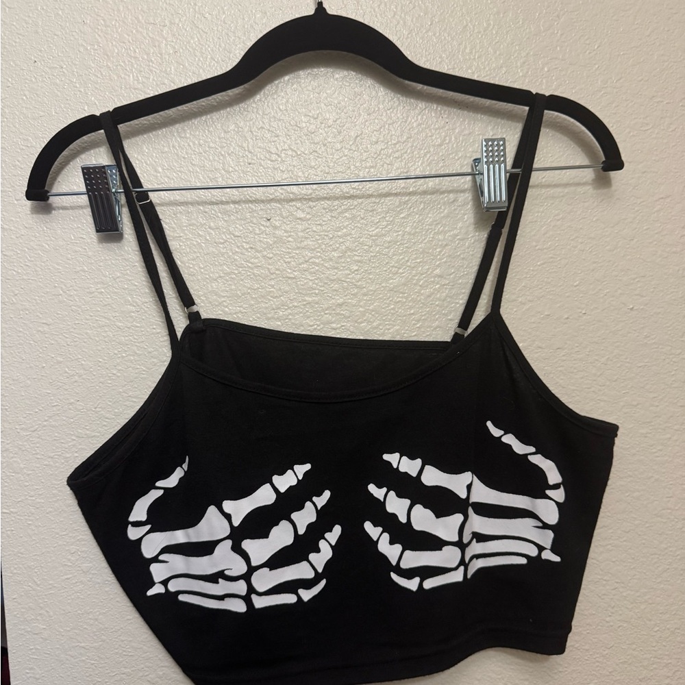 Black Skeleton Hand Crop Top